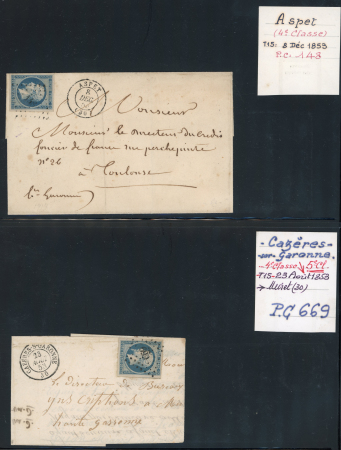 Stamp of France » Lettres Classiques Collections 1852-1854, sélection de 15 lettres affranchies du 25c