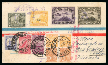 Stamp of Nicaragua 1932 (Jul) Brazil combination cover to Germany