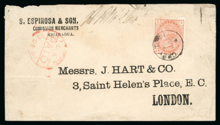 Stamp of Nicaragua 1881 `S.Espinosa & Son` printed envelope to London bearing single franking Great Britain 1880 1s