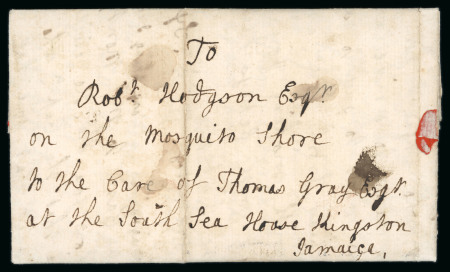 Stamp of Nicaragua 1775 complete entire from London via Jamaica to Mosquito Coast