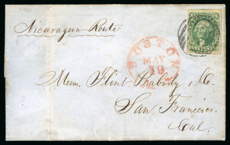 Stamp of Nicaragua 1856 Boston to San Francisco  entire via Nicaragua route