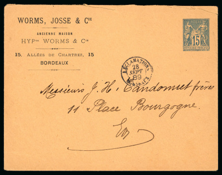 Stamp of France » Lettres Classiques 1889, Cachet à date "réclamations / Bordeaux" sur entier