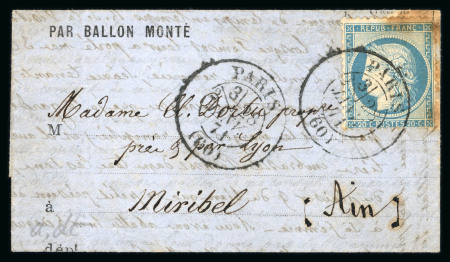 Stamp of France » Lettres Classiques Collections 1870-1871, Ensemble composé d'un Ballon Monté oblitéré