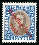 Stamp of Iceland 1933 : Air mail post overprint Hopflug Italia 1933 mint ** MNH FACIT n° 165-167
