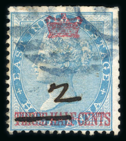 Stamp of Malaysia » Straits Settlements 1869 2 on Three Half Cents on 1/2a blue used