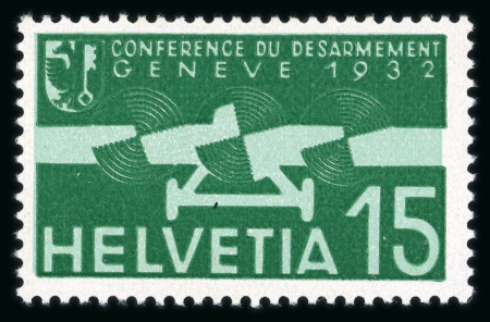 Stamp of Switzerland / Schweiz » Flugpost » Flugmarken 1932, Gedenkausgabe zur Abrüstungskonferenz 15 Rp. grün mit Abart « Doppeldruck », ungebraucht mit vollständigem Originalgummi