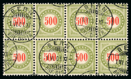 Stamp of Switzerland / Schweiz » Portomarken 1900, Portomarke 500 Rp. grün, 25. Auflage, Type II, mit kopfstehendem Rahmen, im Achterblock