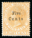 Stamp of Malaysia » Straits Settlements 1879 5c on 8c orange variety no stop after "Cents", mint