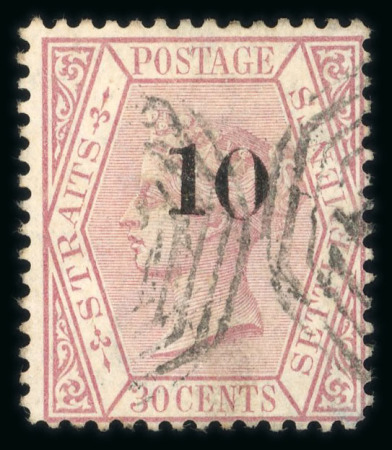 Stamp of Malaysia » Straits Settlements 1880 "10" on 30c claret, type K surcharge, used