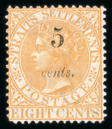 Stamp of Malaysia » Straits Settlements 1880 5c on 8c orange type 15 surcharge that appears only on row 10