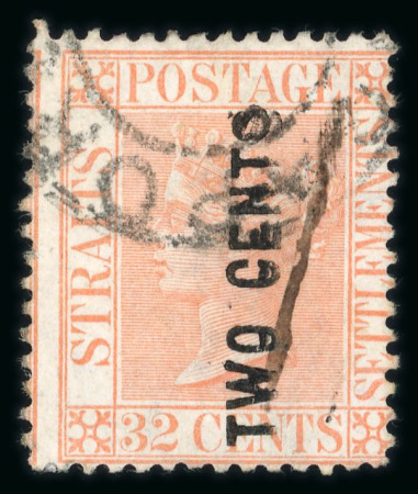 Stamp of Malaysia » Straits Settlements 1883 2c on 32c surcharge double used