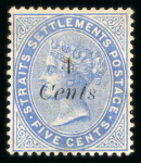 Stamp of Malaysia » Straits Settlements 1884 4c on 5c black surcharge mint