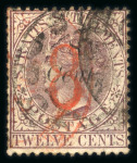 Stamp of Malaysia » Straits Settlements 1884 `8`on 8c on 12c brown-purple with variety "s" of "Cents" low used