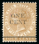 Stamp of Malaysia » Straits Settlements 1892-99 1c on 6c watermark inverted mint