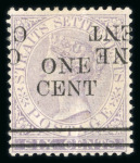 Stamp of Malaysia » Straits Settlements 1892 1c on 6c lilac, surcharge double, one inverted and misplaced, mint