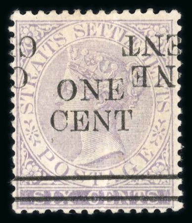 Stamp of Malaysia » Straits Settlements 1892 1c on 6c lilac, surcharge double, one inverted and misplaced, mint