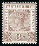 Stamp of Malaysia » Straits Settlements 1892-99 3c brown repaired `s