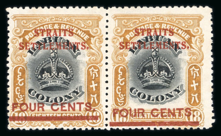 Stamp of Malaysia » Straits Settlements 1906 Labuan overprint 4c on 18c low surcharge in pair
