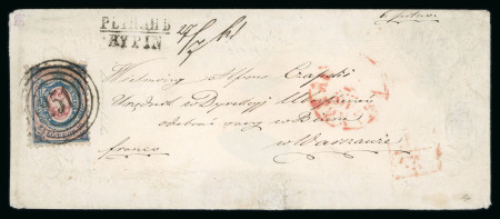 Stamp of Poland 1860 10kop deep blue and rose on embossed floral Ladies envelope from Rypin to Warsaw