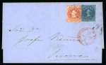 Stamp of Chile 1861 10c deep blue, Third London Printing by Perkins, with 1861 Estancos 5c red tied to cover by fine "Dotted Star in Circle" handstamps of SANTIAGO