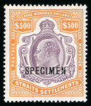 Stamp of Malaysia » Straits Settlements 1906 Wmk Crown CA $500 specimen