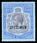Stamp of Malaysia » Straits Settlements 1921-33 Wmk Mult Script CA $25 overprinted SPECIMEN