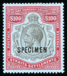 Stamp of Malaysia » Straits Settlements 1921-33 Wmk Mult Script CA $100 overprinted SPECIMEN