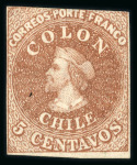 Stamp of Chile 1854 5c chocolate brown, lithographed by Gillet, unused