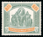 Stamp of Malaysia » Federated Malay States 1922-34 $25 green and orange, well centred hinged mint
