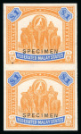 Stamp of Malaysia » Federated Malay States 1900s $1 Elephants orange and blue imperf printers sample pair