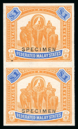 Stamp of Malaysia » Federated Malay States 1900s $1 Elephants orange and blue imperf printers sample pair