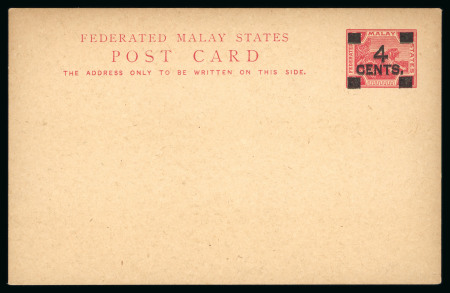 Stamp of Malaysia » Federated Malay States 1918 4c on 3c double/kiss print surcharge unused