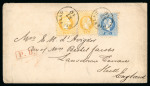 Stamp of Austria » 1867 Issue Austria 1867 Envelope franked coarse printing 2Kr yellow (pair) + 10Kr blue bearing HIEFLAU cds to Hull/England