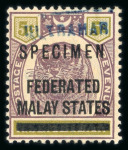 Stamp of Malaysia » Federated Malay States 1900 5c 20 50c Specimen ovpt and Ultramar hs