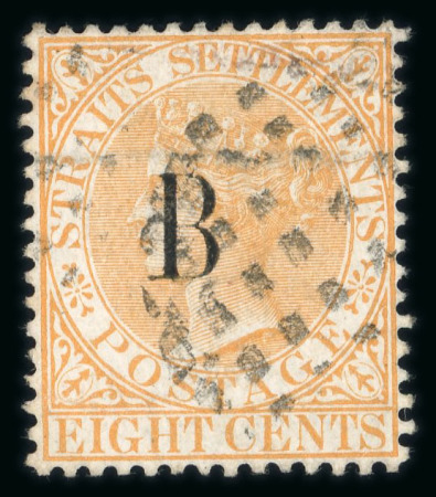 Stamp of British P.O. in Siam (Bangkok) » Stamps » Type II 882-85 Wmk Crown CA, type II overprint, 8c orange fresh used with part cork cancel