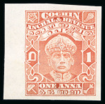 Stamp of Indian States » Cochin 19133-38 1a Brown-orange Imperf Proof on 8a watermarked