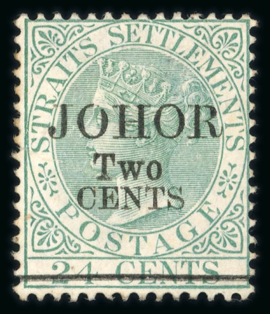Stamp of Malaysia » Malaysian States » Johor 1891 2c on 24c green type 19 wmk inverted