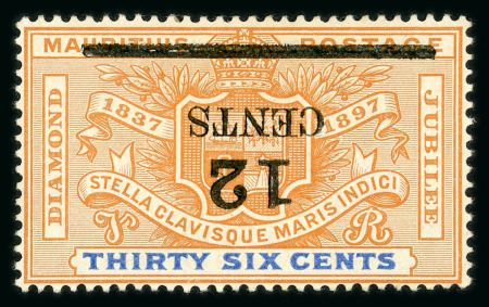 Stamp of Mauritius » Later Issues 1902 12c. on 36c. orange and ultramarine, variety surcharge