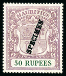 Stamp of Mauritius » Later Issues 1921-26 50r. dull purple and green, overprinted with a bold local serifed "SPECIMEN" of a type unknown to Samuel