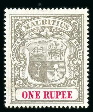 Stamp of Mauritius » 1900-05 Arms Issue (SG 138-155) 1900-05 1r. grey-black and carmine, variety watermark inverted mint