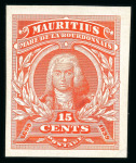 Stamp of Mauritius » 1899 Birth Bicentenary of la Bourdonnais (SG 136) 1899 (13 Dec.) Mahé de la Bourdonnais 15c. die proof in vermilion plus SPECIMEN
