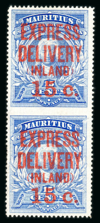 Stamp of Mauritius » Express Delivery Stamps 1903-04 surcharged in one operation 15c on 15c, variety imperforate between in a mint vertical pair
