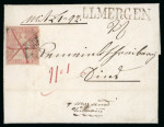 Stamp of Switzerland / Schweiz » Sitzende Helvetia Ungezähnt » 1854-55 Berner Druck (I) 1856, 15 Rp. rot, 1. Berner Druckperiode, auf Valoren-Wertbrief von Villmergen nach Sins