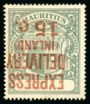 Stamp of Mauritius » Express Delivery Stamps Express delivery 1903-04 surcharged in one operation 15c. grey-green, variety surcharge inverted, mint