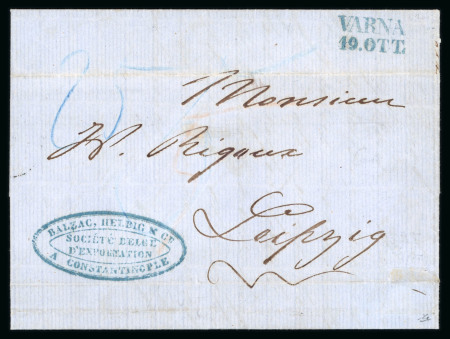 Stamp of Bulgaria » Austrian Levant Post Offices 1867 BULGARIA AUSTRIAN LEVANT cover from Cospoli to Saxony bearing superb 2-line VARNA in blue