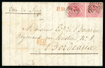 Stamp of Mauritius » 1860-72 De La Rue Issues (SG 46-72) 1860-63 4d. rose vertical pair, on 1862 (July 8) entire letter from Flacq to Bordeaux