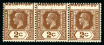Stamp of Mauritius » Later Issues 1921-34 2c. brown, die II, mint nh horizontal strip of three showing major misplacement of duty tablets