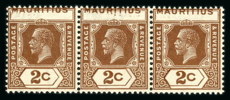 Stamp of Mauritius » Later Issues 1921-34 2c. brown, die II, mint nh horizontal strip of three showing major misplacement of duty tablets
