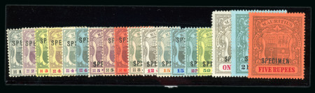 Stamp of Mauritius » 1900-05 Arms Issue (SG 138-155) 1900-05 set of 18 to 5r. overprinted "SPECIMEN"