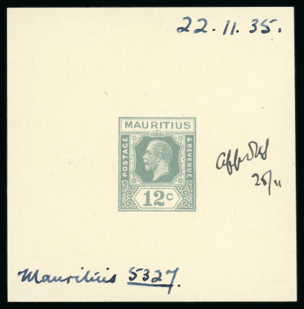 Stamp of Mauritius » Later Issues 1935 12c. imperforate colour trial in grey, on glazed paper